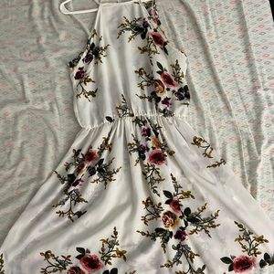 White Floral Dress Open Back